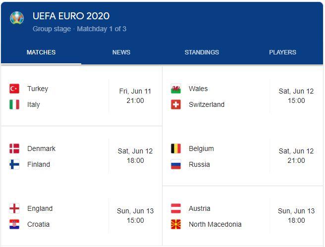sorare uefa euro 2020 matches
