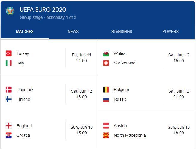 sorare uefa euro 2020 matches
